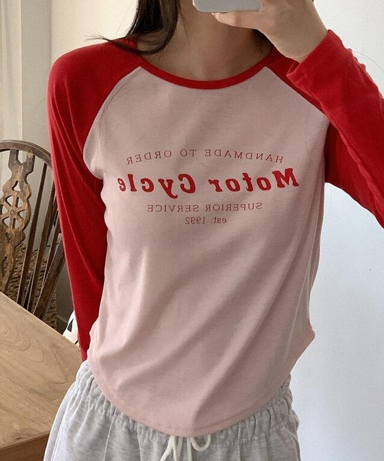 レタリングラグラン長袖Ｔシャツ PINK