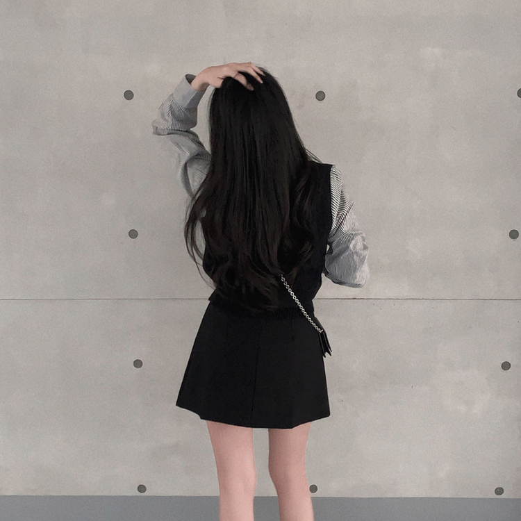 レイヤードストライプシャツニットベスト BLACK