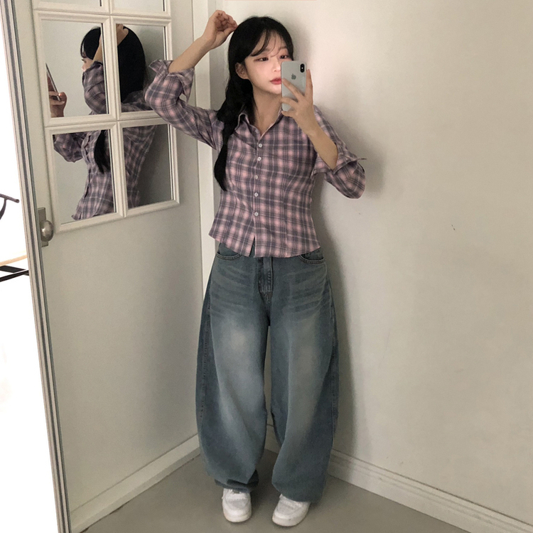 スリムフィットチェックシャツ PINK