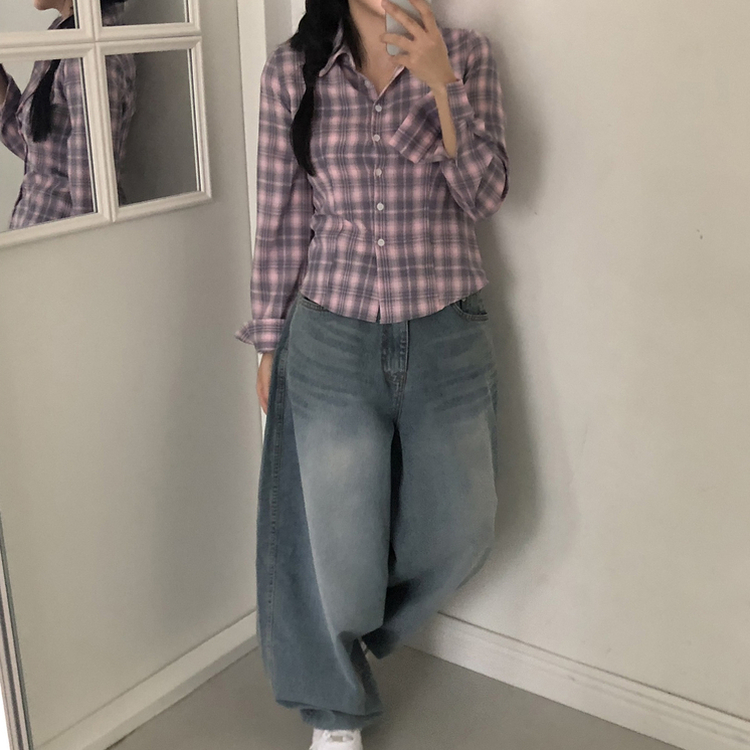 スリムフィットチェックシャツ PINK