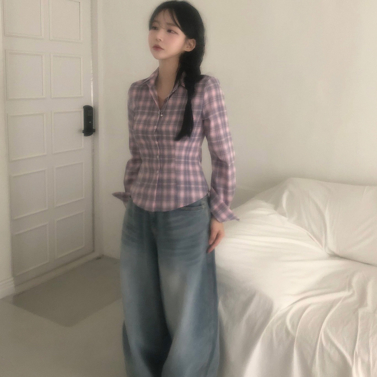 スリムフィットチェックシャツ PINK