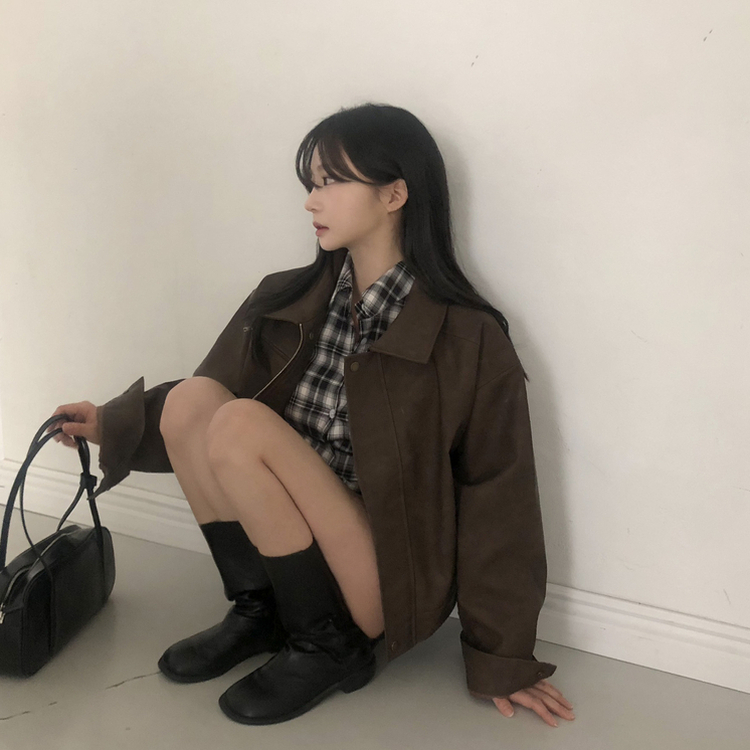 スリムフィットチェックシャツ BLACK