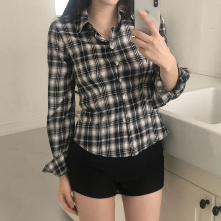 スリムフィットチェックシャツ BLACK