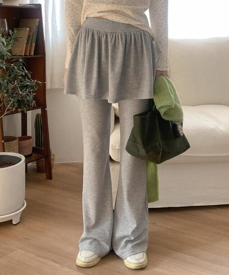スカートブーツカットバンディングパンツ GREY