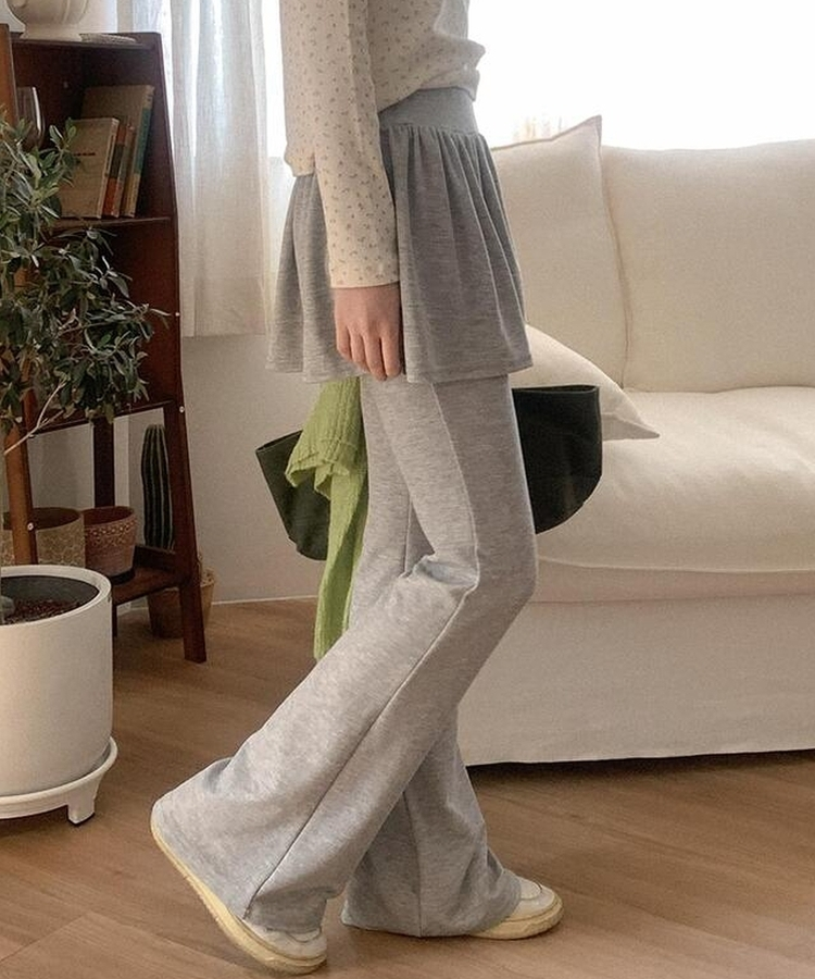 スカートブーツカットバンディングパンツ GREY