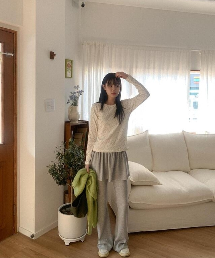 スカートブーツカットバンディングパンツ GREY
