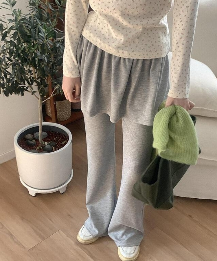 スカートブーツカットバンディングパンツ GREY