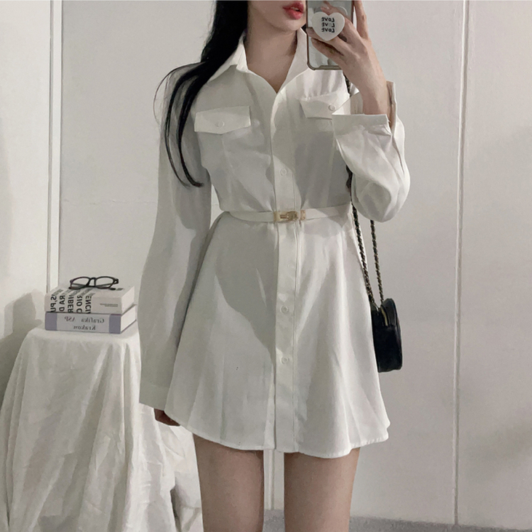 【ベルト付き】シャツワンピース WHITE