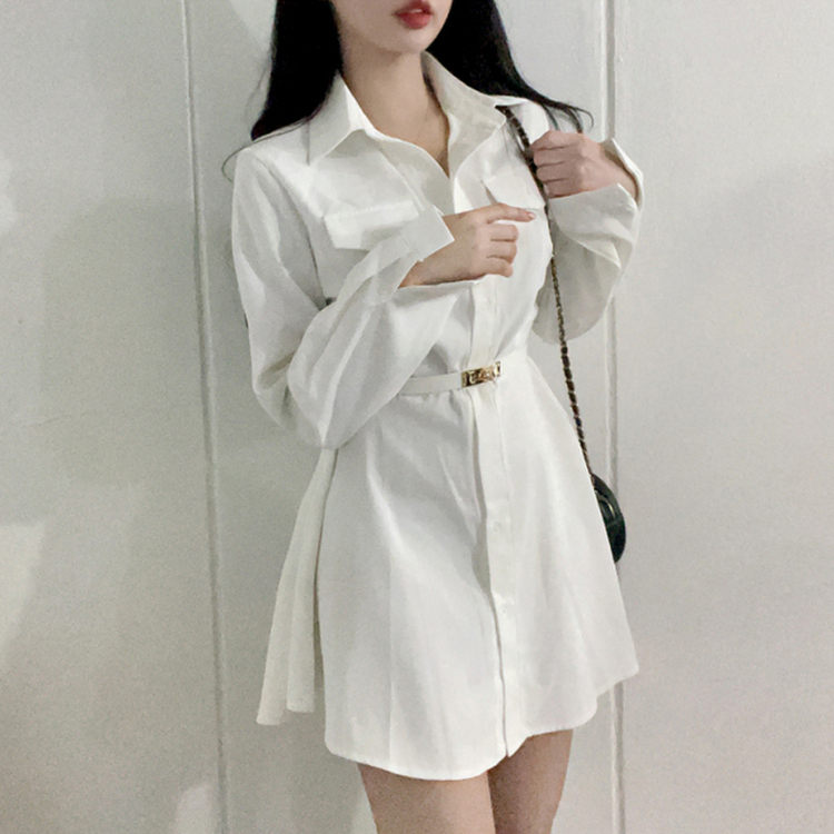 【ベルト付き】シャツワンピース WHITE
