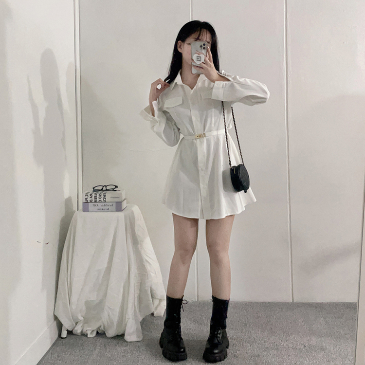 【ベルト付き】シャツワンピース WHITE