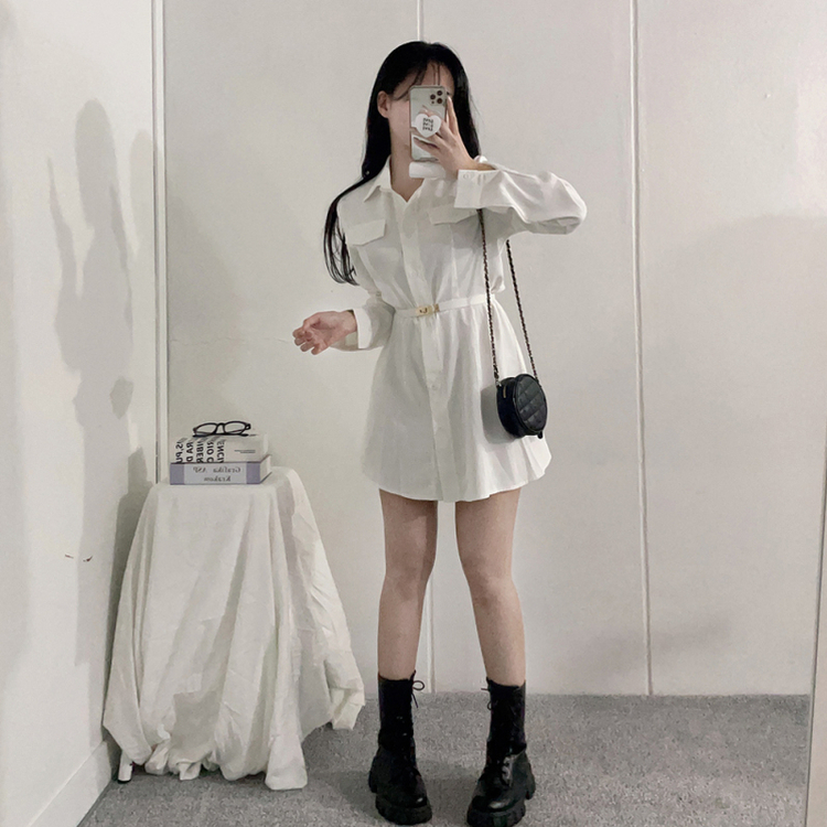【ベルト付き】シャツワンピース WHITE