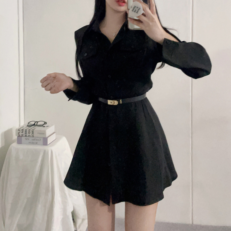 【ベルト付き】シャツワンピース BLACK