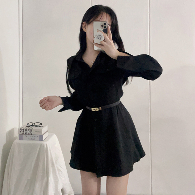 【ベルト付き】シャツワンピース BLACK