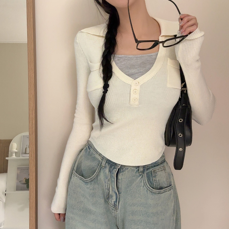 ボタンスリムレイヤードニット(5color) IVORY