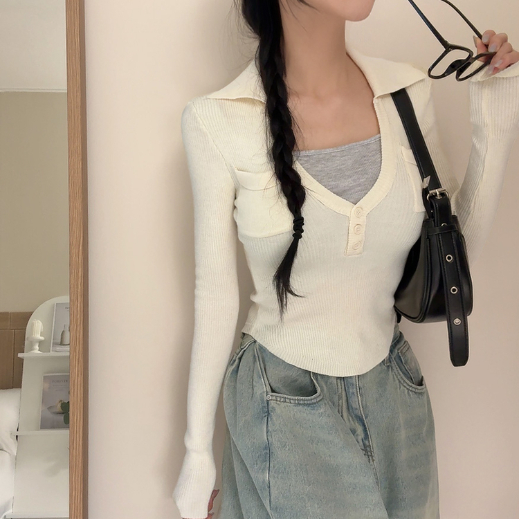 ボタンスリムレイヤードニット(5color) IVORY