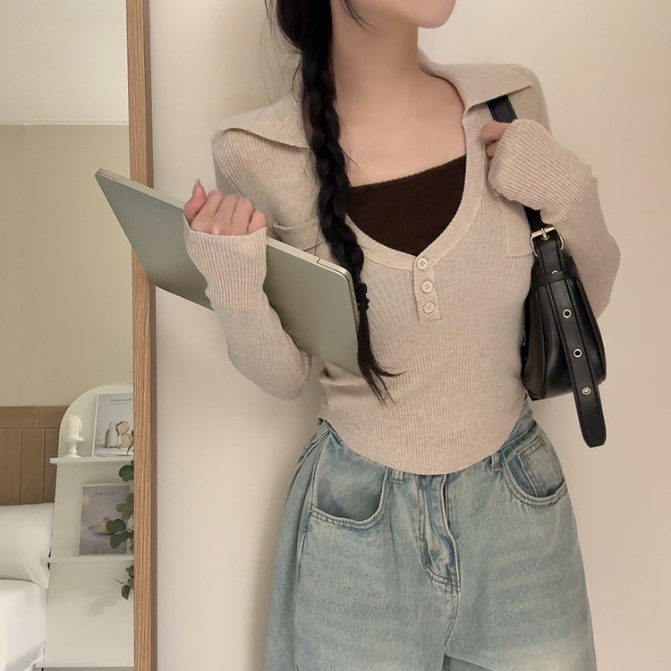 ボタンスリムレイヤードニット(5color) BEIGE