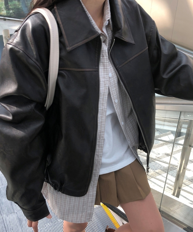 フェイクレザーレザージャンパー BROWN