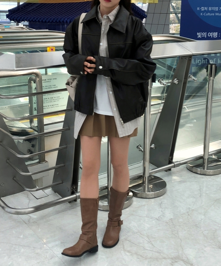 フェイクレザーレザージャンパー BROWN