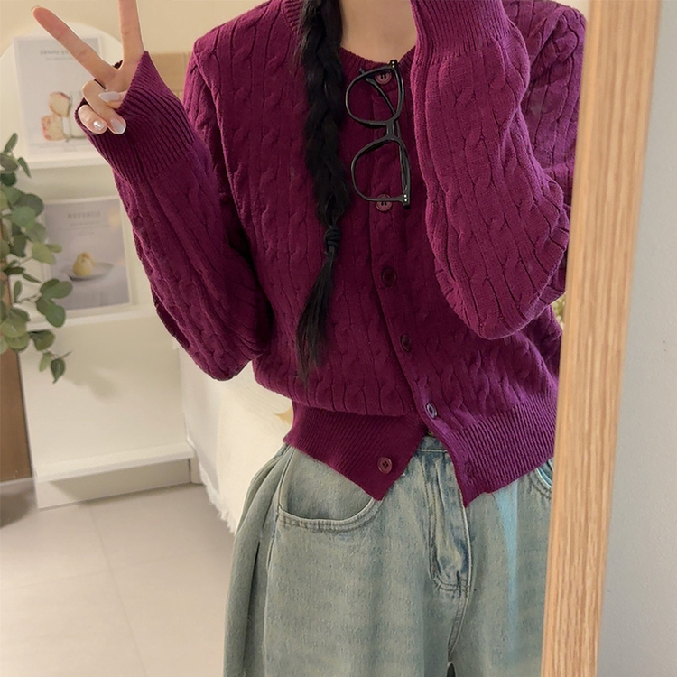ケーブルデイリーニットカーディガン(9color) WINE