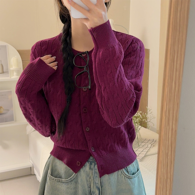ケーブルデイリーニットカーディガン(9color) WINE