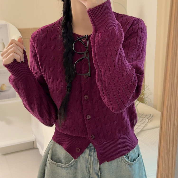 ケーブルデイリーニットカーディガン(9color) WINE