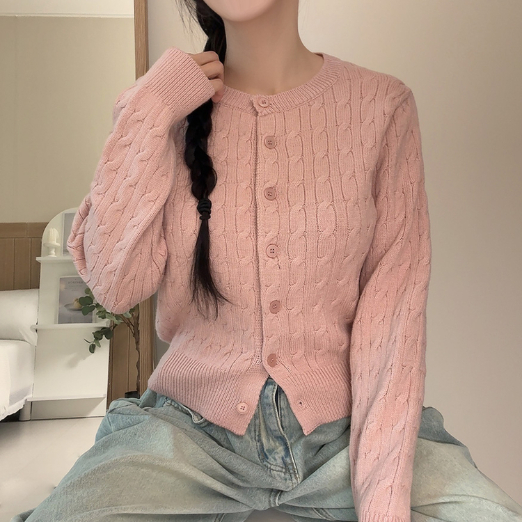 ケーブルデイリーニットカーディガン(9color) PINK