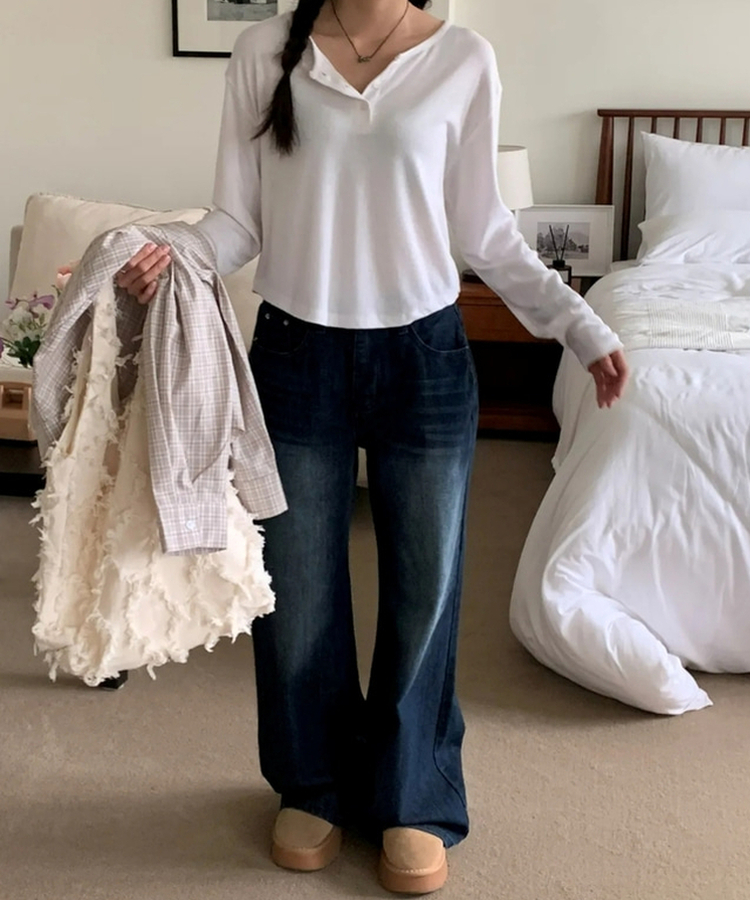 ウォッシングワイドデニムパンツ DARK DENIM