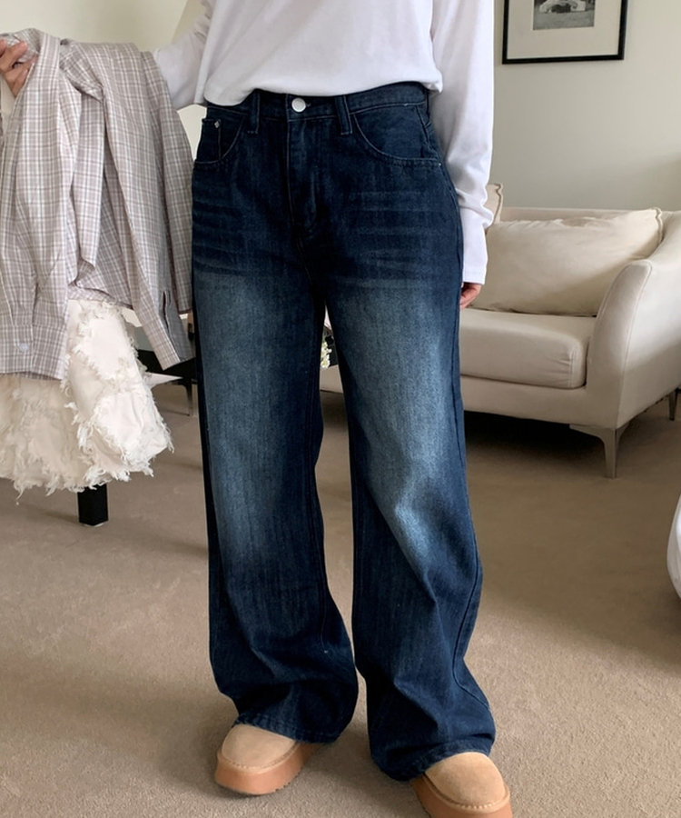 ウォッシングワイドデニムパンツ DARK DENIM