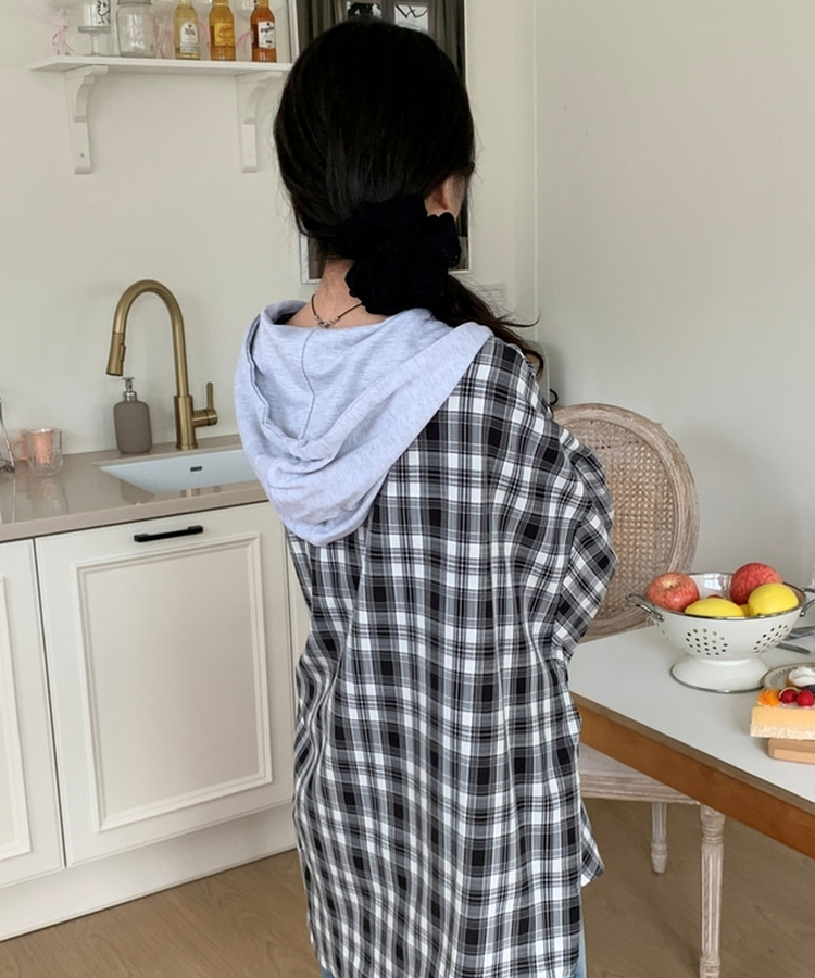 ビンテージチェックルーズフードシャツ