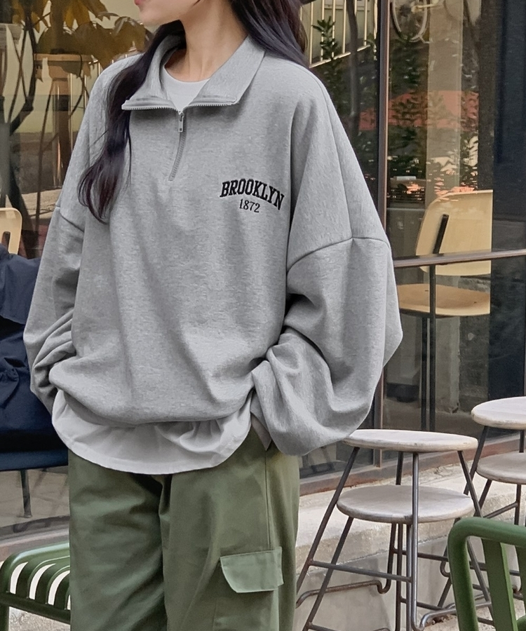 刺繍レタリングジップアップトレーナー GREY