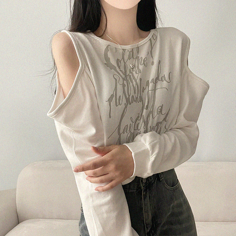 レタリングショルダースリットトレーナー IVORY