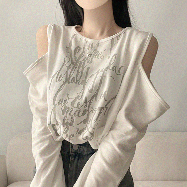 レタリングショルダースリットトレーナー IVORY