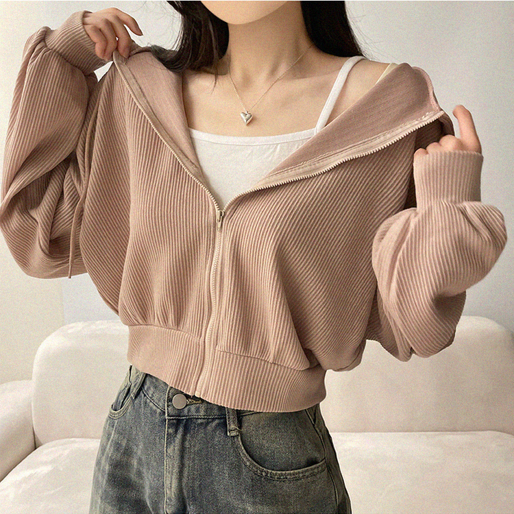 ベーシッククロップフードジップアップ BEIGE
