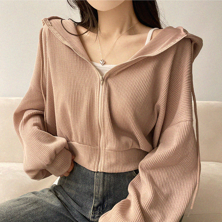 ベーシッククロップフードジップアップ BEIGE