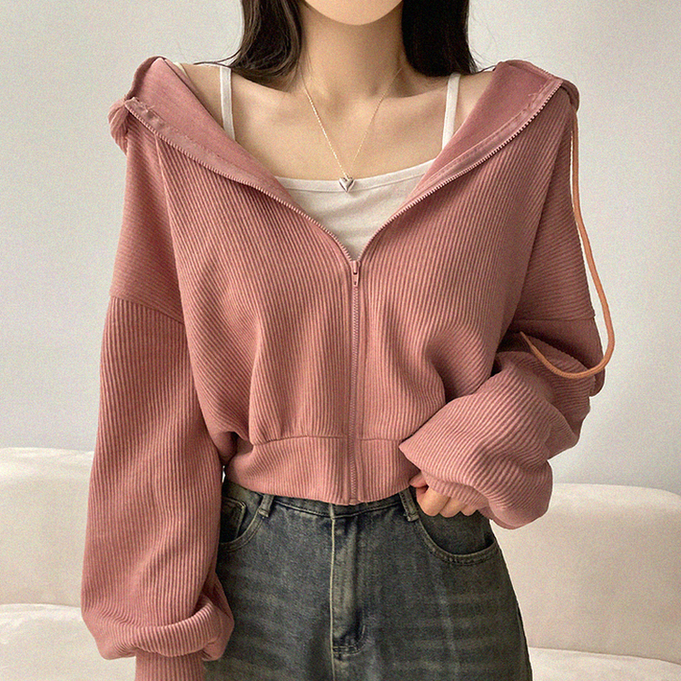 ベーシッククロップフードジップアップ PINK