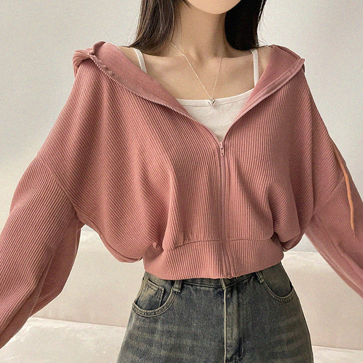ベーシッククロップフードジップアップ PINK