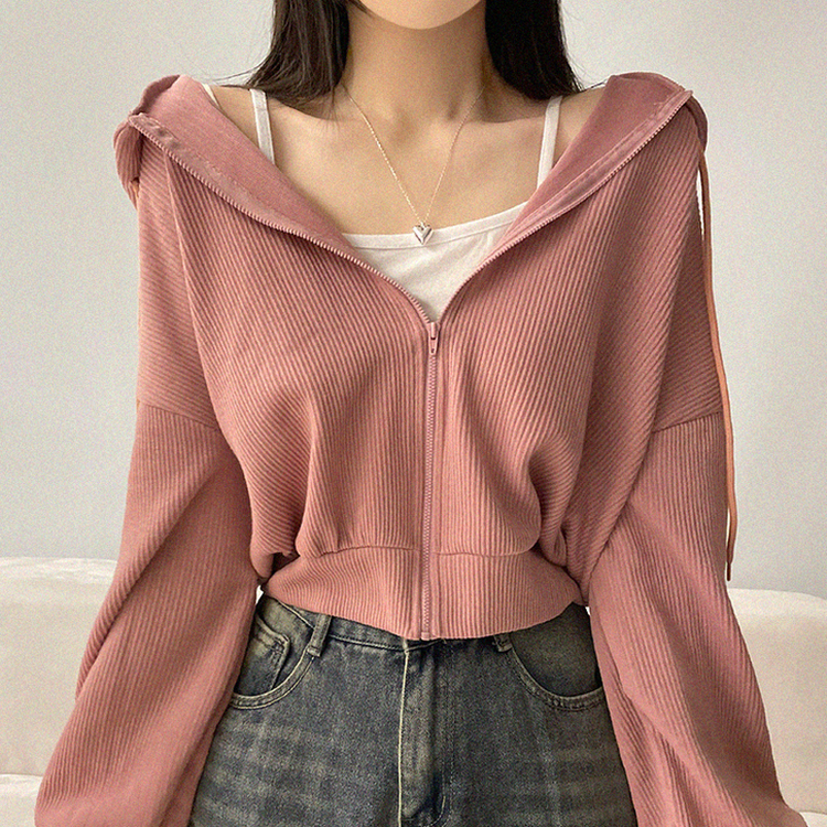 ベーシッククロップフードジップアップ PINK