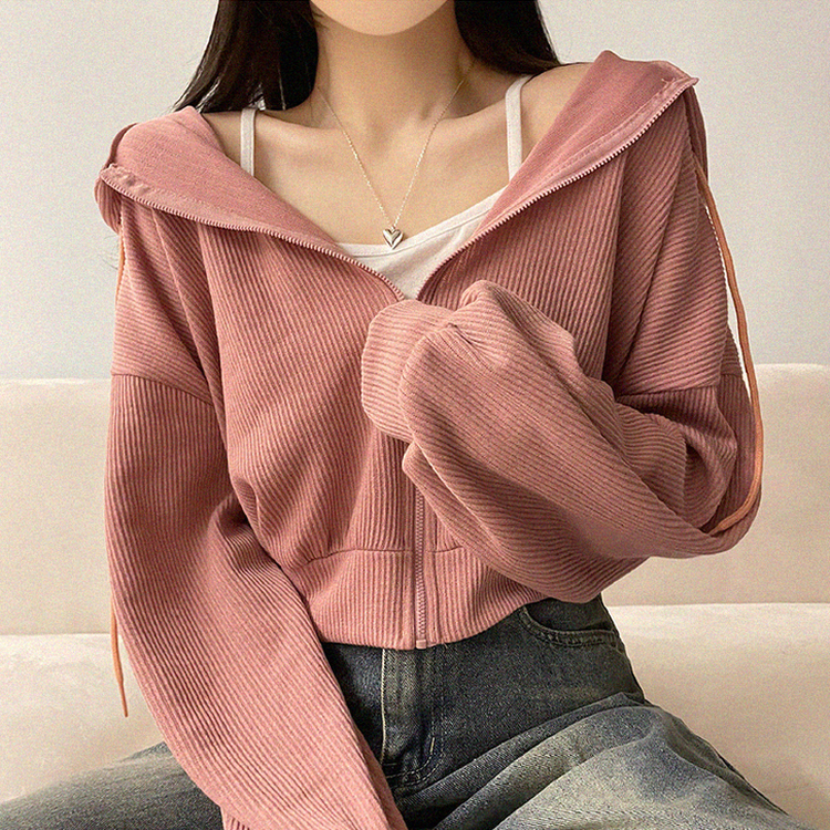 ベーシッククロップフードジップアップ PINK