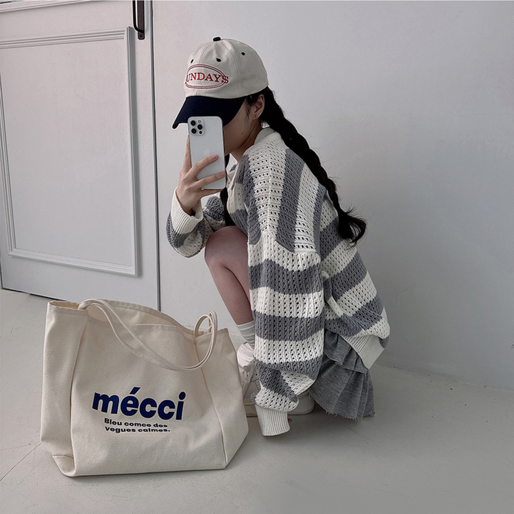 ストライプカラーパンチングニット(6color) GREY