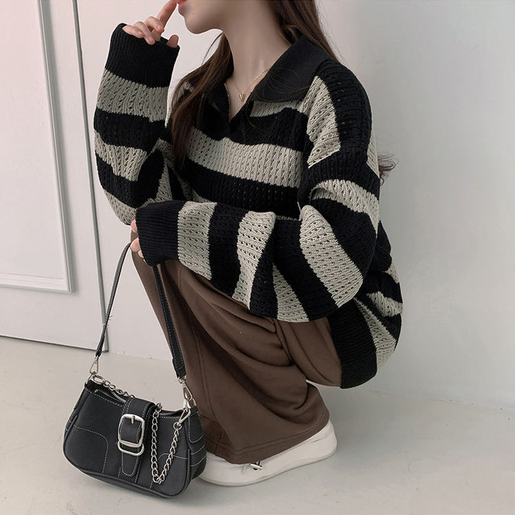 ストライプカラーパンチングニット(6color) KHAKI