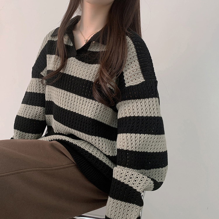 ストライプカラーパンチングニット(6color) KHAKI