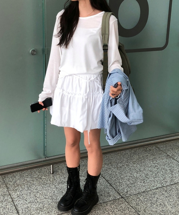 ルーズフレイヤード長袖Tシャツ7color(6color) WHITE