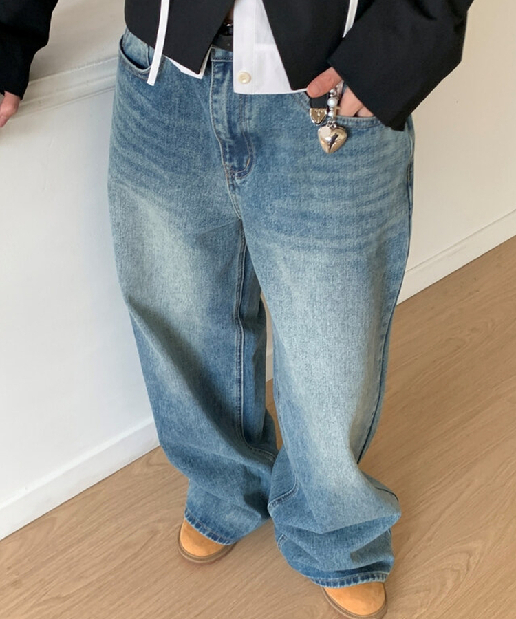 ビンテージウォッシングワイドデニムパンツ BLUE