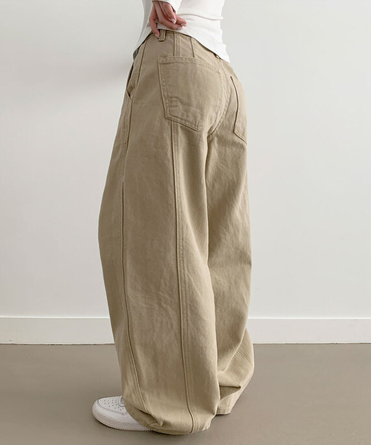 【丈別】コットンワイドハイウエストロングパンツ BEIGE