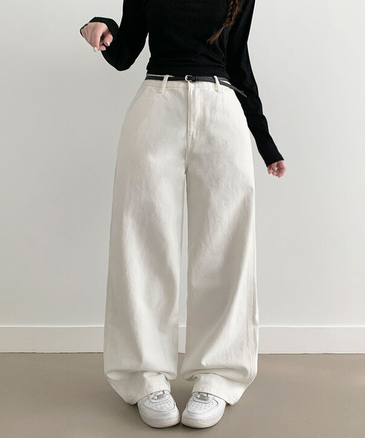 【丈別】コットンワイドハイウエストロングパンツ WHITE