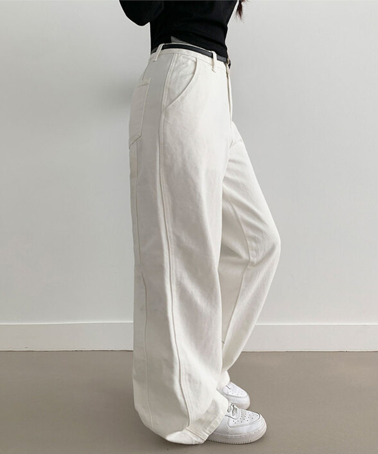 【丈別】コットンワイドハイウエストロングパンツ WHITE
