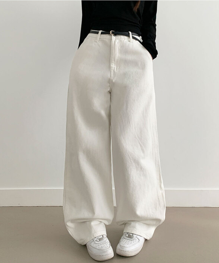 【丈別】コットンワイドハイウエストロングパンツ WHITE