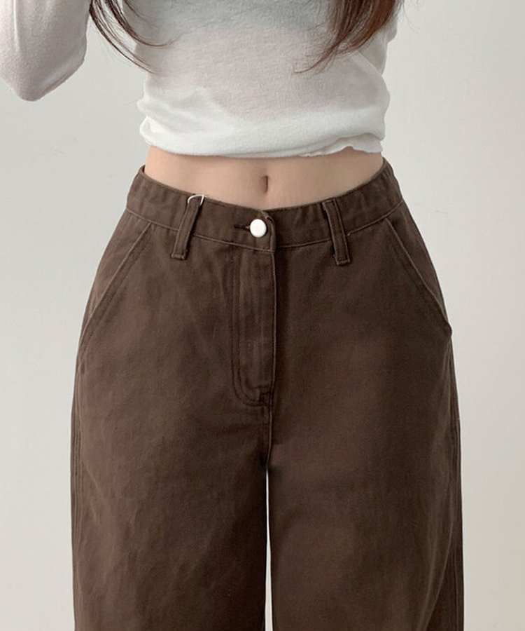 【丈別】コットンワイドハイウエストロングパンツ BROWN