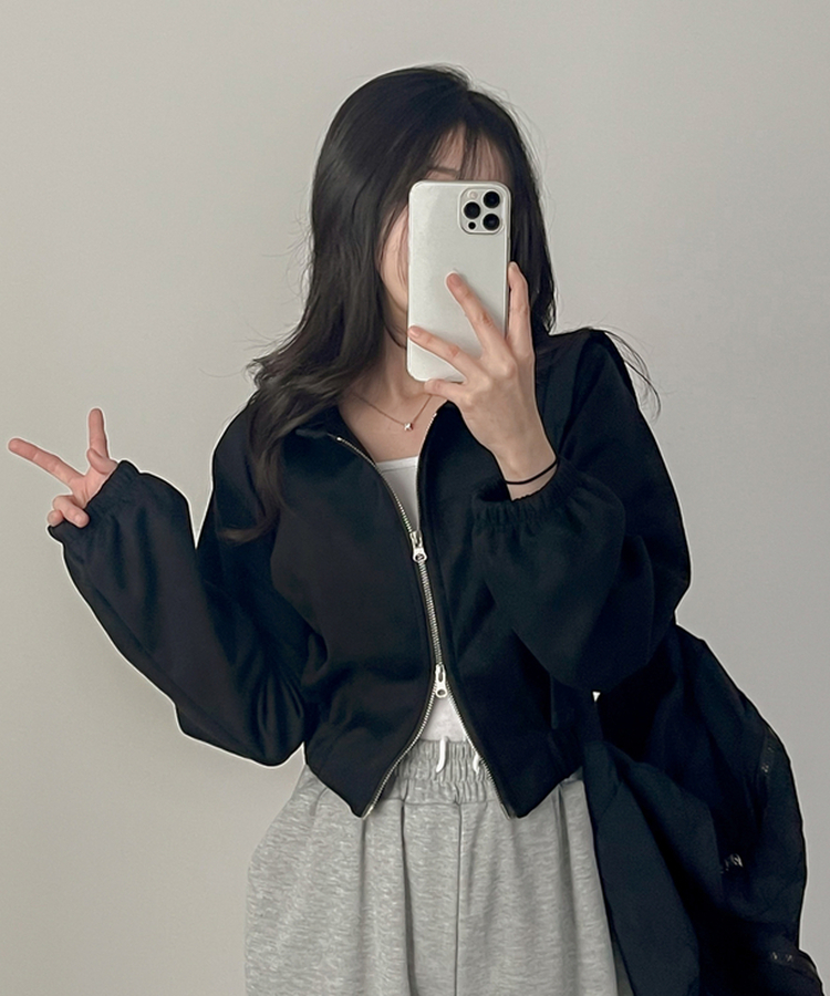 スエードカラークロップジップアップ BLACK