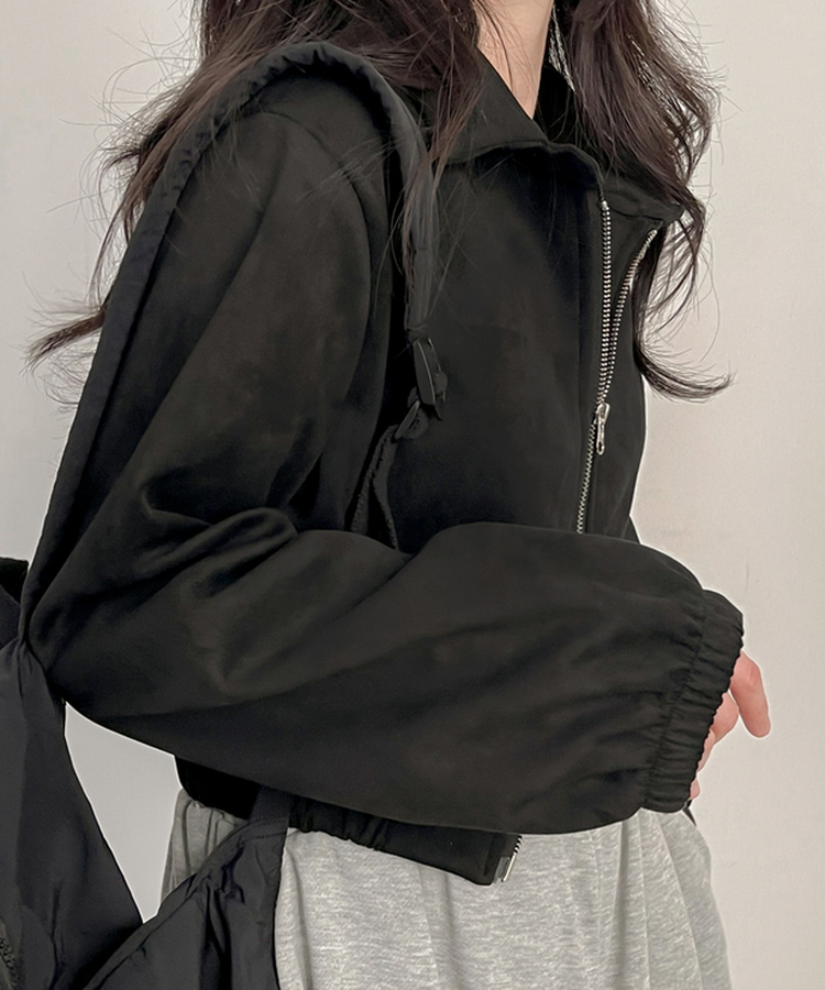 スエードカラークロップジップアップ BLACK